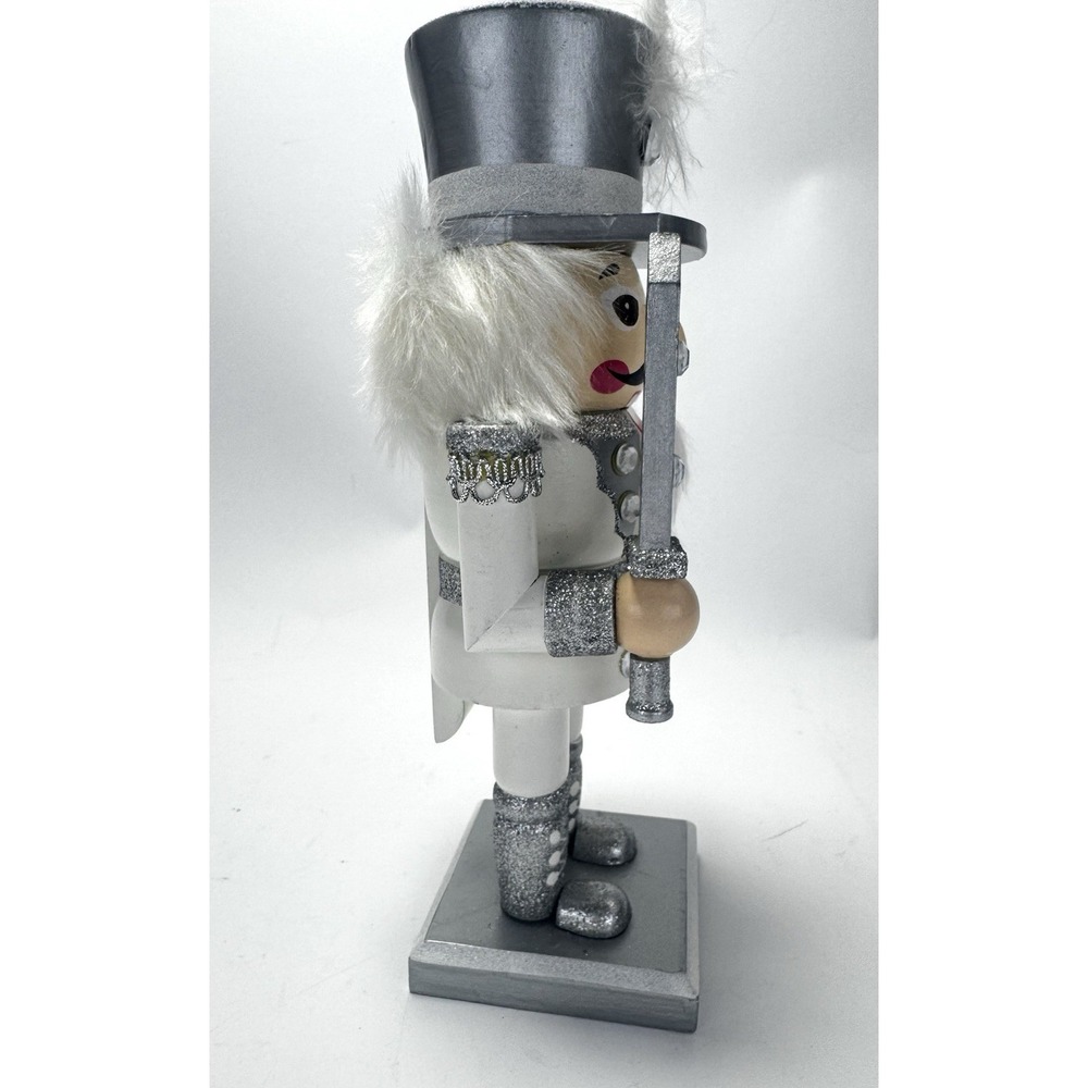 Pier 1 Imports White & Silver Nutcracker Soldier Figurine 10" Holiday Decor - Picture 4 of 8